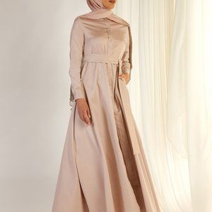 New Aab Abaya Belted Nude Maxi Dress Shirt Dress Small 56"